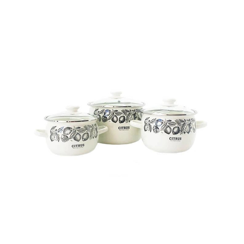 Набор эмалированных кастрюль Молочный Цитрус № 6928 – идеальное сочетание стиля и функциональности.