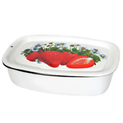 Лоток эмалированный 1л Клубника Idilia. Контейнер/судок для хранения продуктов.