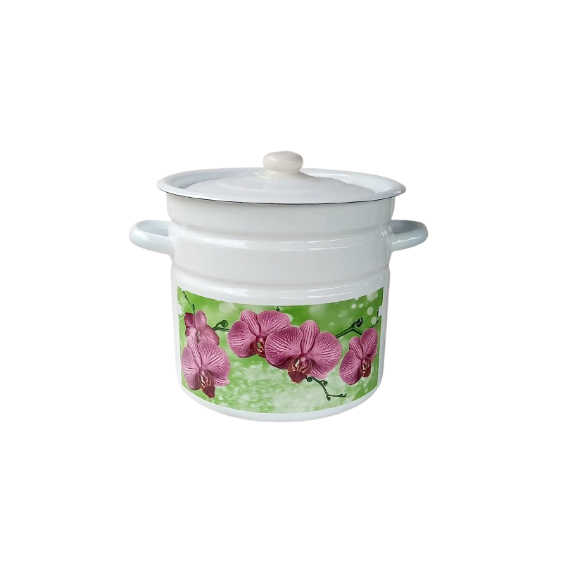 Каструля емальована 12л Idilia, Орхідея, циліндрична, оптом, індукція.