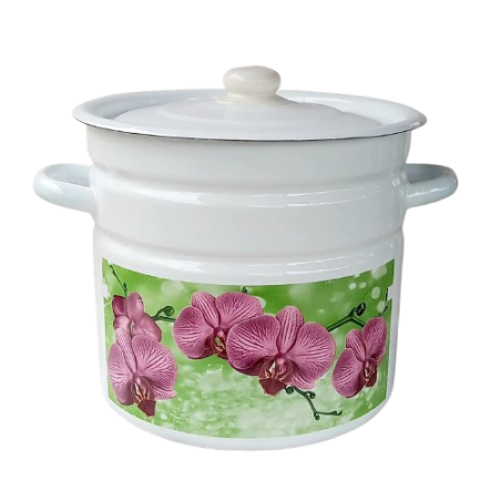 Кастрюля эмалированная 12л Idilia, Орхидея, цилиндрическая, оптом, индукция.