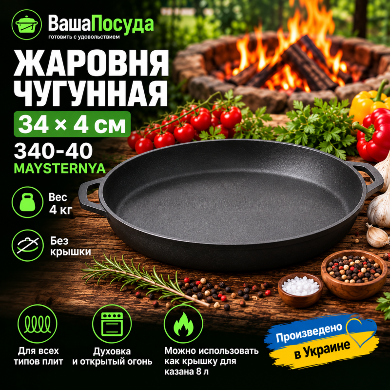 Жаровня чугунная 34×4 см Maysternya 340-40