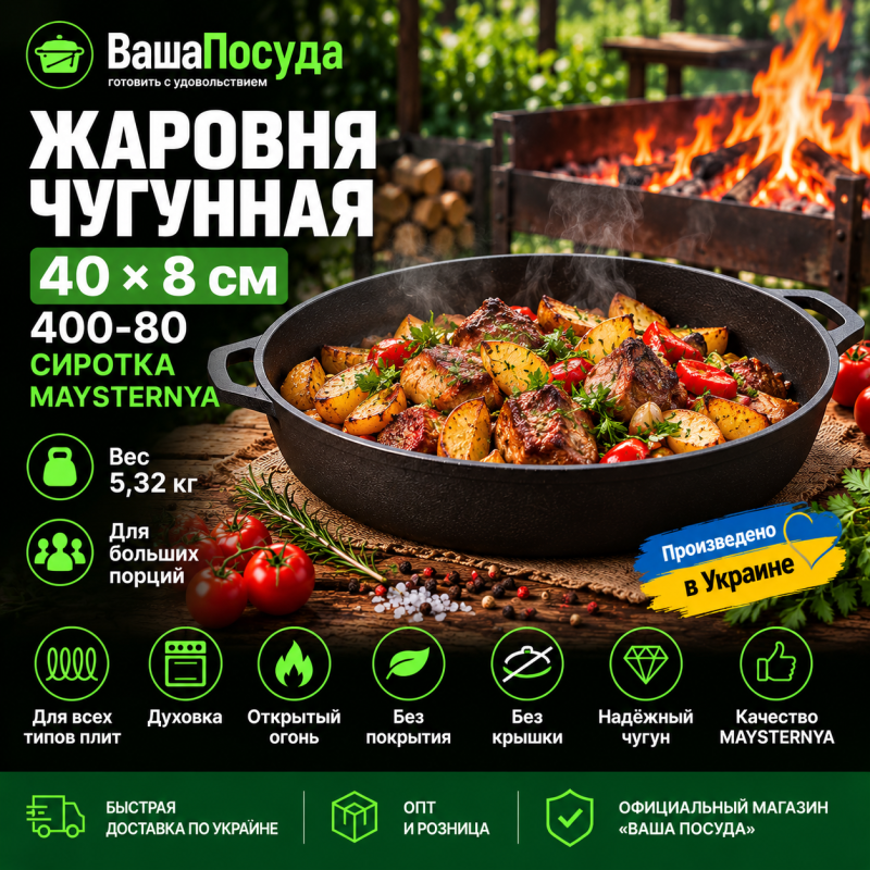Жаровня чавунна 40×8 см 400-80 Maysternya Сирітка